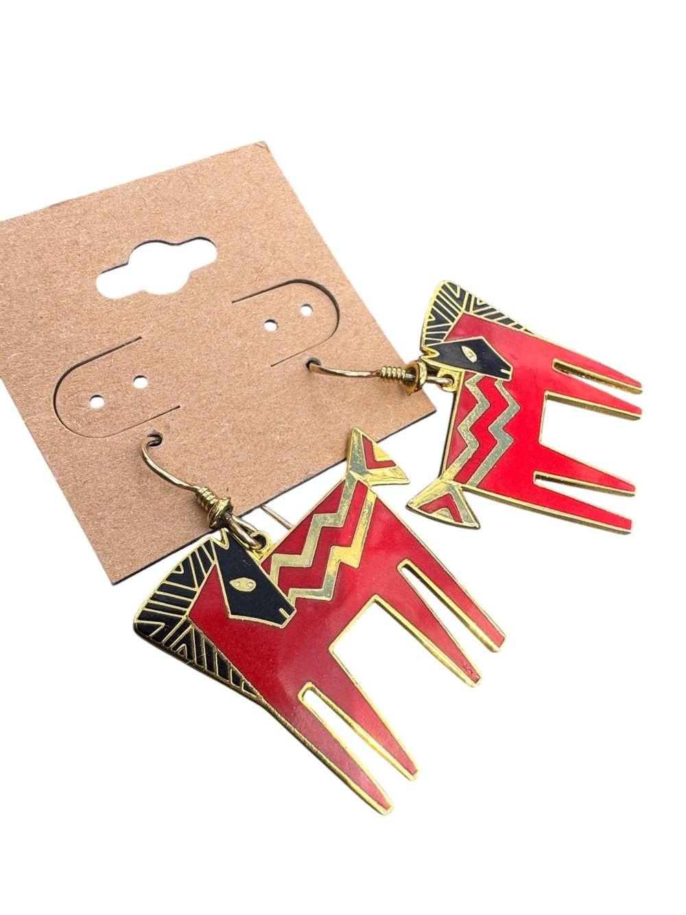 Laurel Burch Red Horse Temple Horse Red Geometric Horse Dangle Earrings by